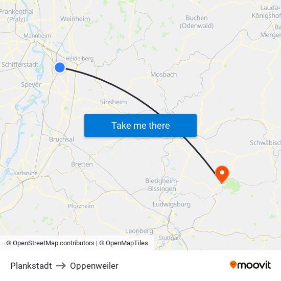 Plankstadt to Oppenweiler map