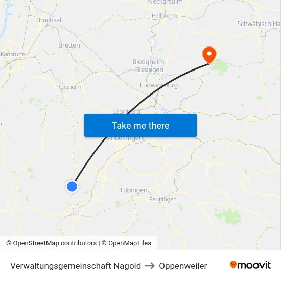 Verwaltungsgemeinschaft Nagold to Oppenweiler map
