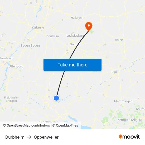 Dürbheim to Oppenweiler map