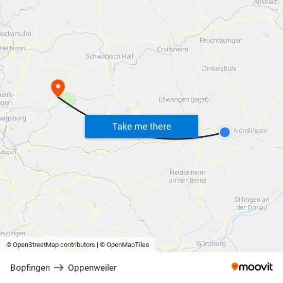 Bopfingen to Oppenweiler map