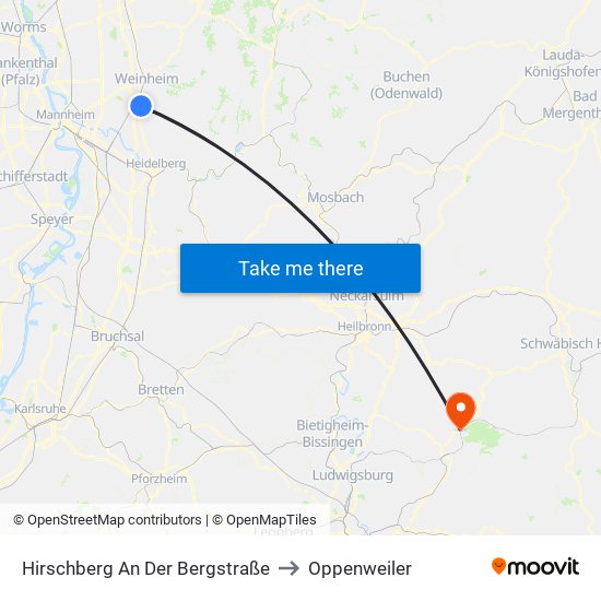 Hirschberg An Der Bergstraße to Oppenweiler map