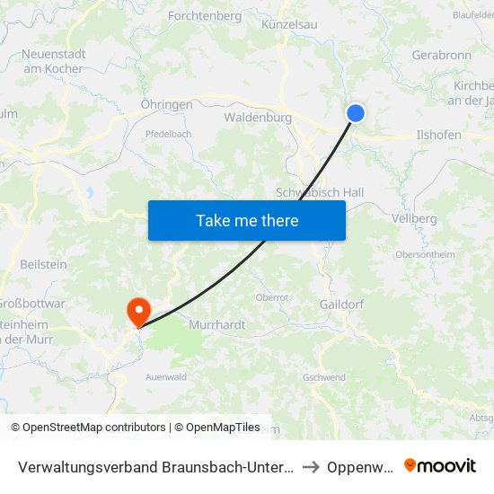 Verwaltungsverband Braunsbach-Untermünkheim to Oppenweiler map