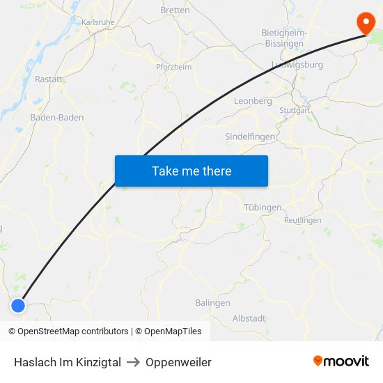 Haslach Im Kinzigtal to Oppenweiler map