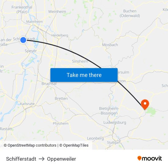 Schifferstadt to Oppenweiler map