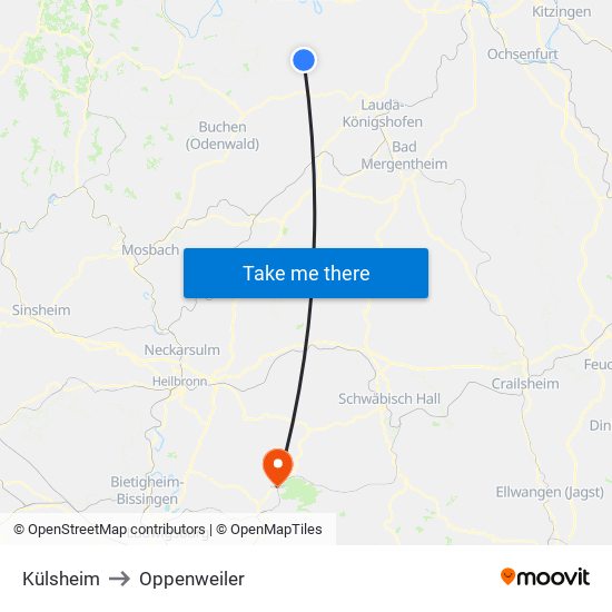 Külsheim to Oppenweiler map