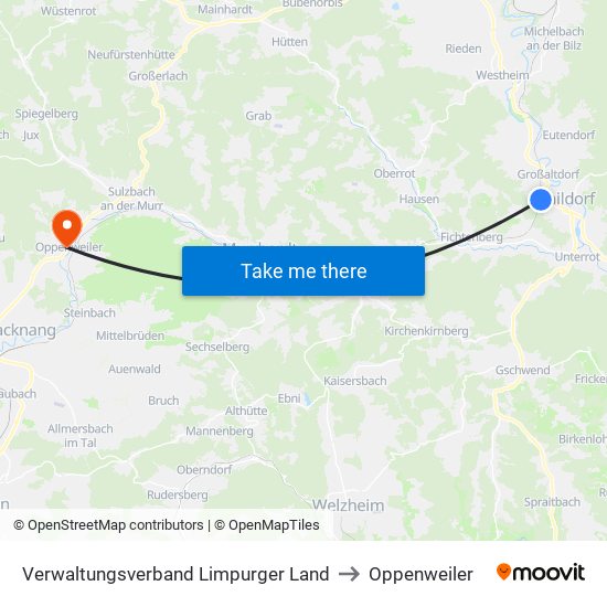 Verwaltungsverband Limpurger Land to Oppenweiler map