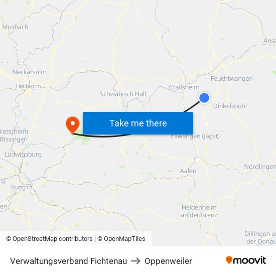 Verwaltungsverband Fichtenau to Oppenweiler map