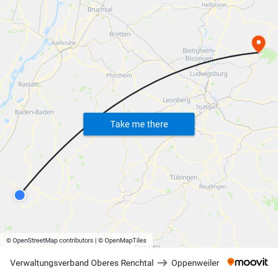 Verwaltungsverband Oberes Renchtal to Oppenweiler map