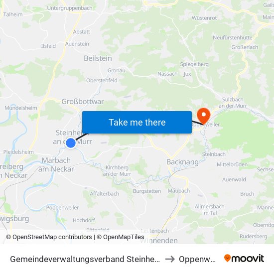 Gemeindeverwaltungsverband Steinheim-Murr to Oppenweiler map