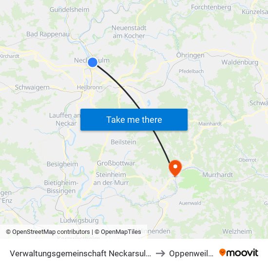 Verwaltungsgemeinschaft Neckarsulm to Oppenweiler map