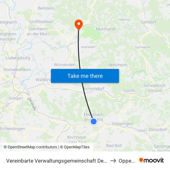 Vereinbarte Verwaltungsgemeinschaft Der Stadt Ebersbach An Der Fils to Oppenweiler map