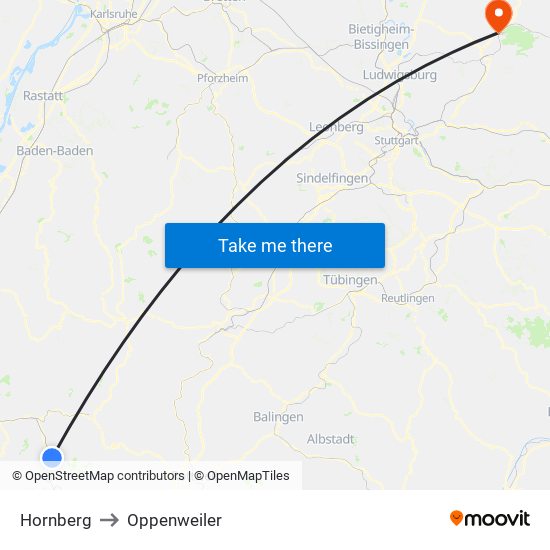 Hornberg to Oppenweiler map