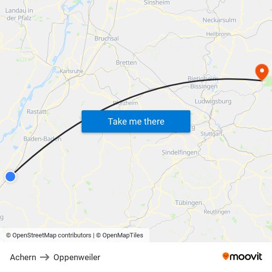 Achern to Oppenweiler map