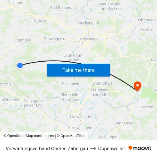 Verwaltungsverband Oberes Zabergäu to Oppenweiler map