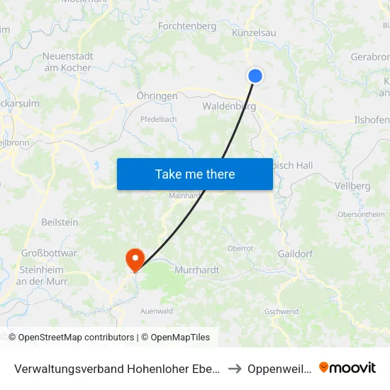 Verwaltungsverband Hohenloher Ebene to Oppenweiler map