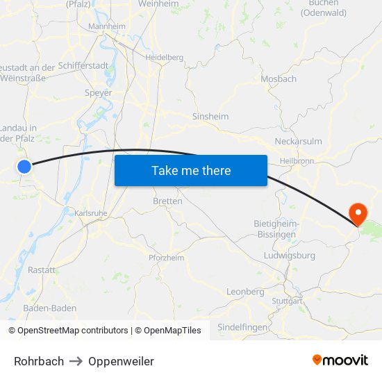 Rohrbach to Oppenweiler map