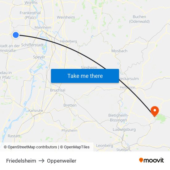 Friedelsheim to Oppenweiler map