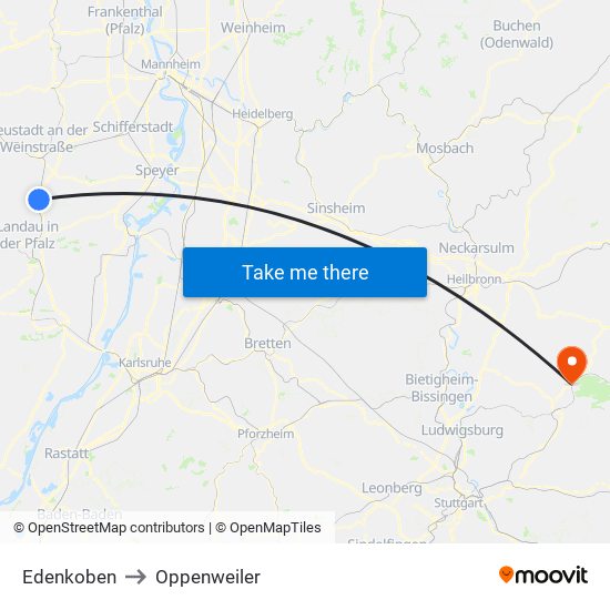 Edenkoben to Oppenweiler map