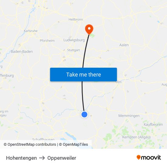 Hohentengen to Oppenweiler map