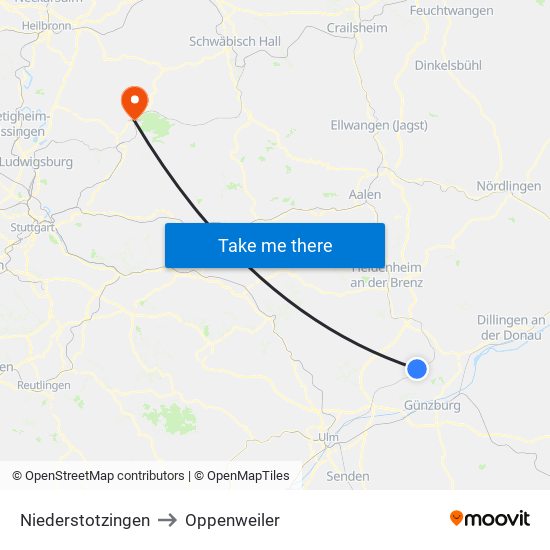 Niederstotzingen to Oppenweiler map