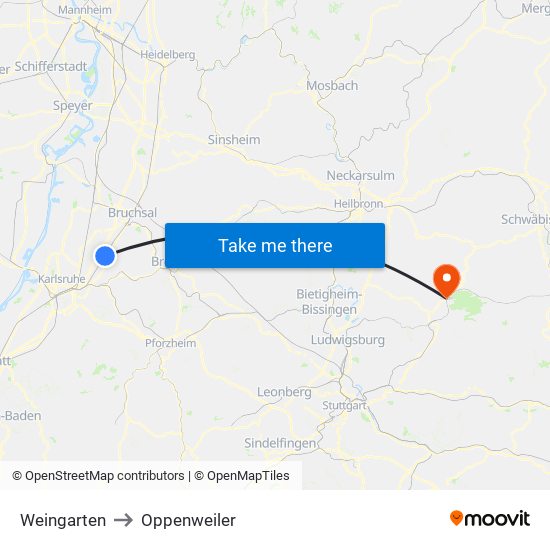 Weingarten to Oppenweiler map