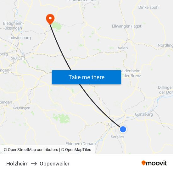 Holzheim to Oppenweiler map