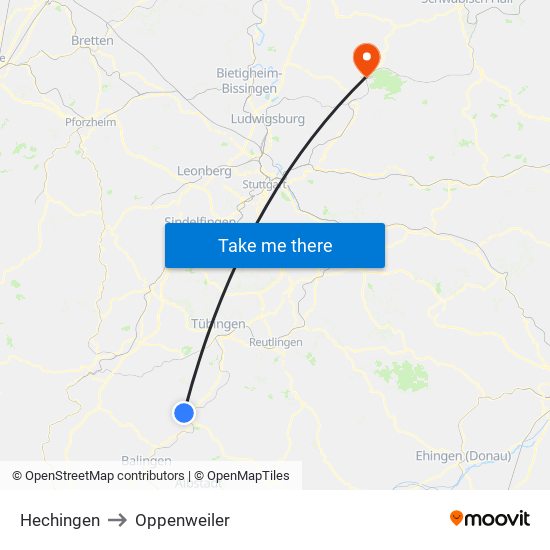 Hechingen to Oppenweiler map