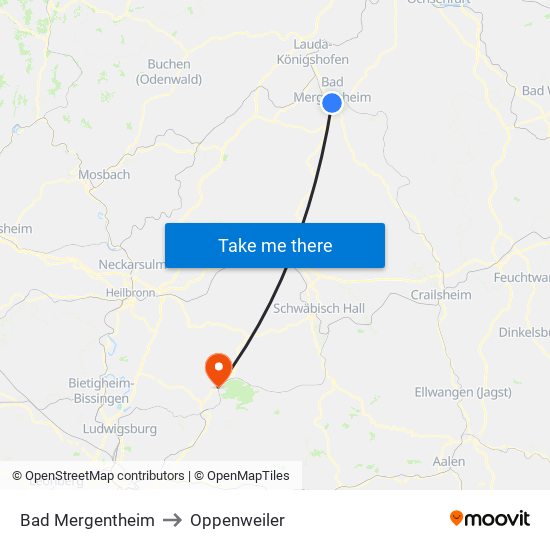 Bad Mergentheim to Oppenweiler map