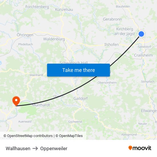 Wallhausen to Oppenweiler map