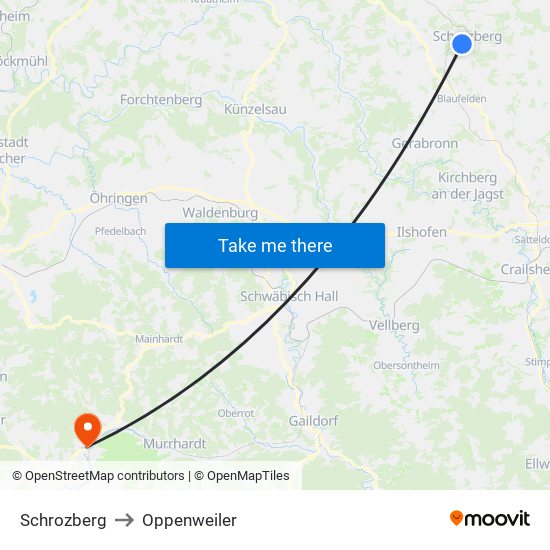 Schrozberg to Oppenweiler map