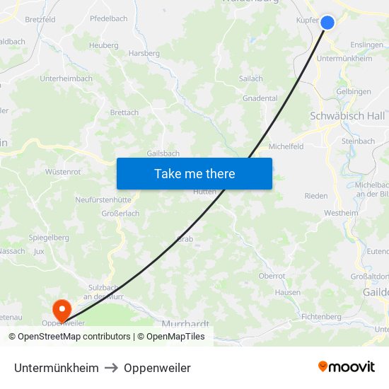 Untermünkheim to Oppenweiler map