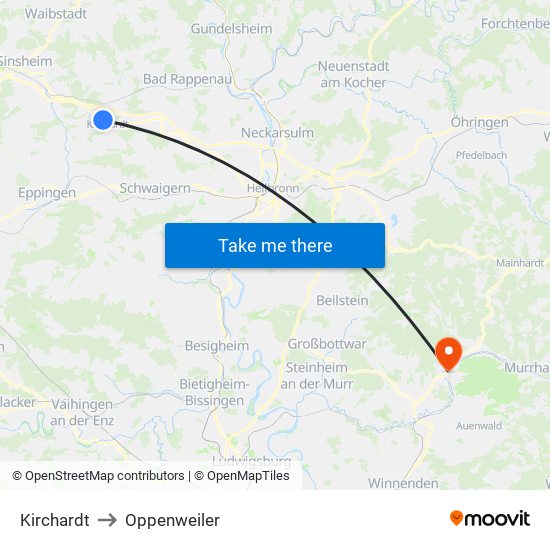 Kirchardt to Oppenweiler map