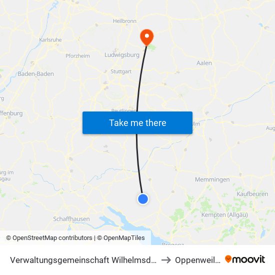 Verwaltungsgemeinschaft Wilhelmsdorf to Oppenweiler map