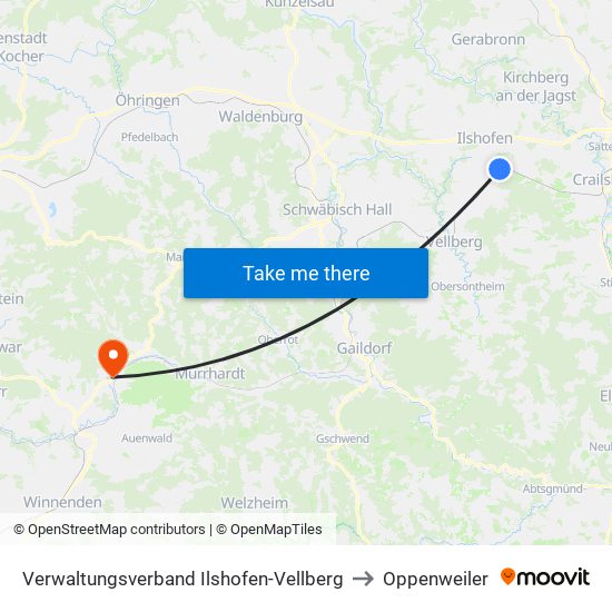 Verwaltungsverband Ilshofen-Vellberg to Oppenweiler map