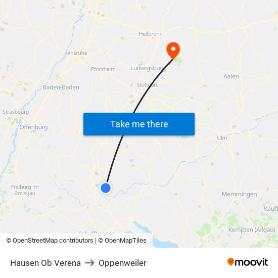 Hausen Ob Verena to Oppenweiler map