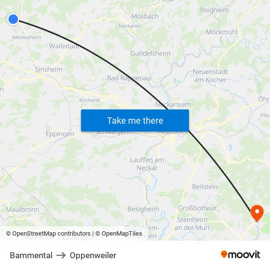 Bammental to Oppenweiler map