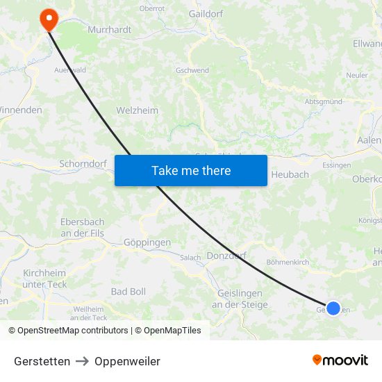 Gerstetten to Oppenweiler map