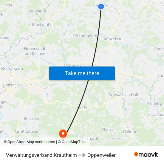 Verwaltungsverband Krautheim to Oppenweiler map