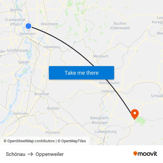Schönau to Oppenweiler map