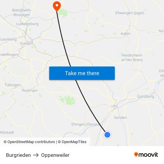 Burgrieden to Oppenweiler map