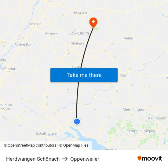 Herdwangen-Schönach to Oppenweiler map