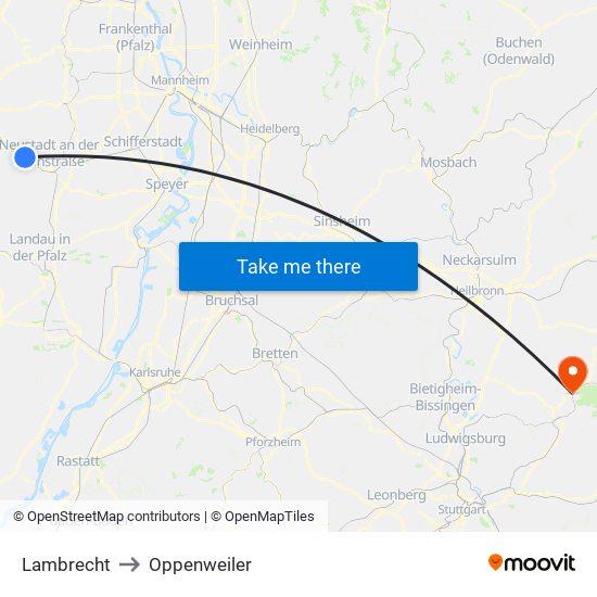 Lambrecht to Oppenweiler map