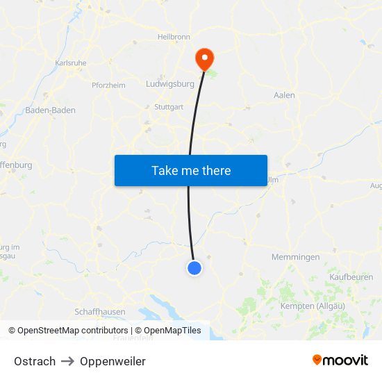 Ostrach to Oppenweiler map