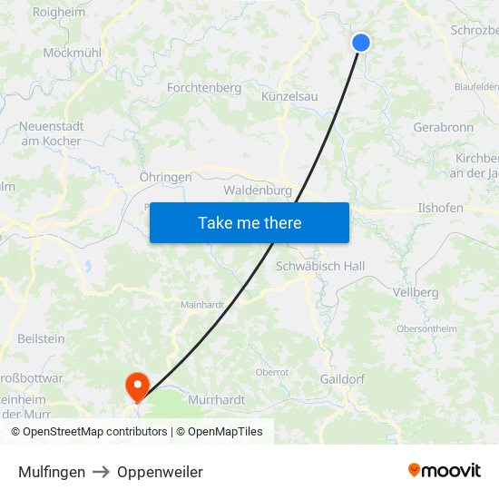 Mulfingen to Oppenweiler map