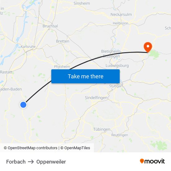 Forbach to Oppenweiler map