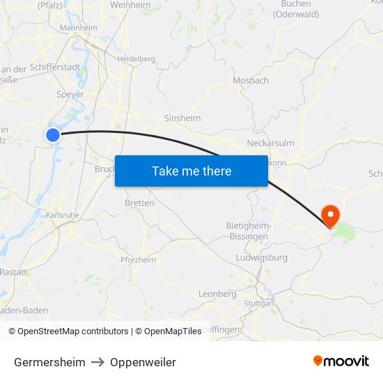 Germersheim to Oppenweiler map