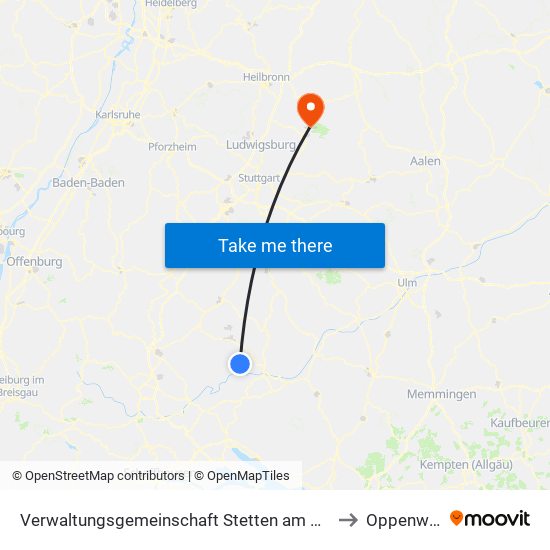 Verwaltungsgemeinschaft Stetten am Kalten Markt to Oppenweiler map