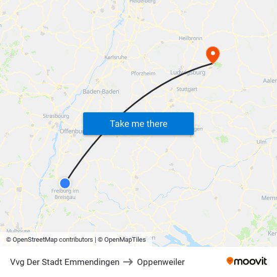 Vvg Der Stadt Emmendingen to Oppenweiler map