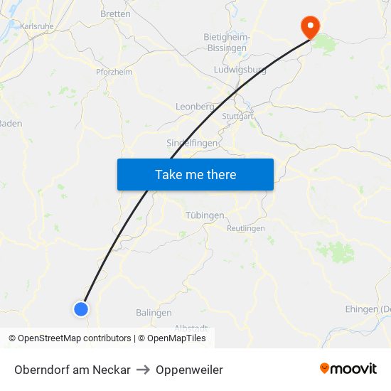 Oberndorf am Neckar to Oppenweiler map