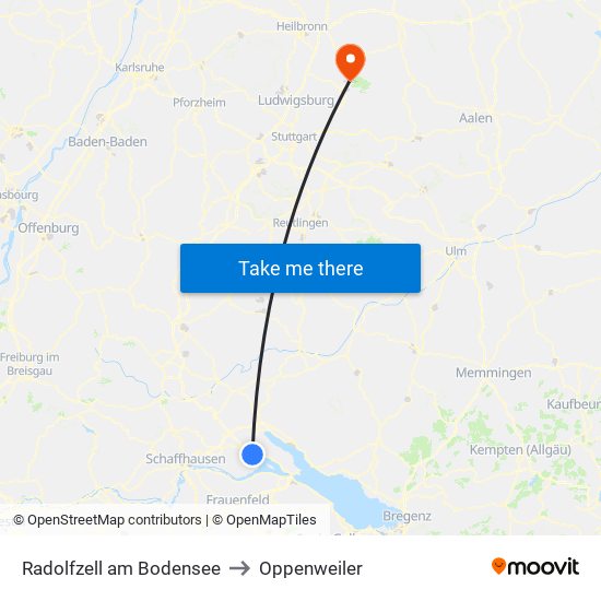 Radolfzell am Bodensee to Oppenweiler map